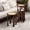 4/6 PCS Stackable Stools, Rubber Wood Stool with Rattan Woven Seat and Mobile Base, Stacking Side Stool for Dining Table, Walnut / Natural Wood