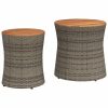 vidaXL Patio Side Tables 2 pcs with Wooden Top Beige Poly Rattan