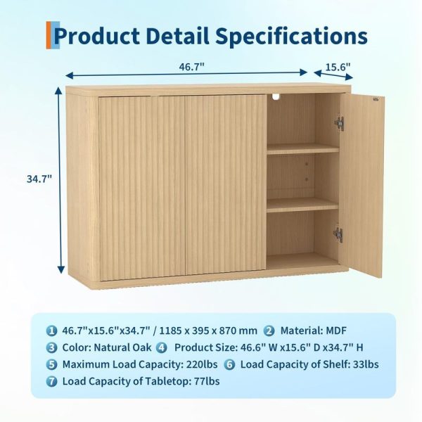 local-goods-image-fd11238d-aab4cbcf-fb20-4e31-9819-ea36e33a9ba2 46.7" Sideboard Buffet Cabinet with Storage, Wooden Fluted Storage Cabinet Sideboard with Adjustable Shelves and 3 Doors, Wood Accent Credenza Coffee Bar Table for Kitchen Living Room- Natural