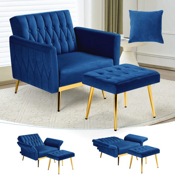 product-2123229-78f368d2-42fc-40ea-8d80-ae746a3077fc-0ca404611f74faf5107aa6cb2107e183 ACMEASE Velvet Single Accent Chair with Adjustable Armrests And Backrest, Comfortable Single Chair with Ottoman, Button Tufted Lounge Recliner Armchair with Pillow for Living Room, Bedroom, Study Room