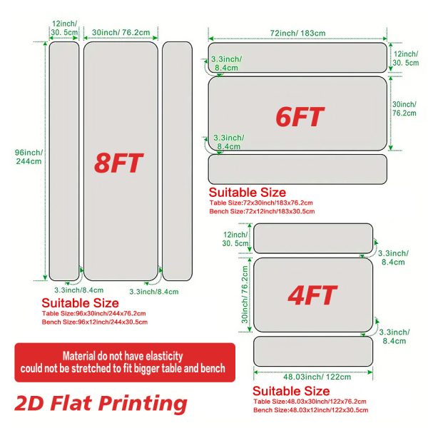 2D Flat A Set of 3 Outdoor Picnic Tables and Benches with Elegant Floral Stripes | Durable Polyester, Elastic Fit, Perfect for Camping, Patios, and Gardens
