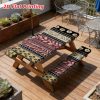2D Flat A Set of 3 Outdoor Picnic Tables and Benches with Elegant Floral Stripes | Durable Polyester, Elastic Fit, Perfect for Camping, Patios, and Gardens
