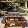 2D Flat A Set of 3 Outdoor Picnic Tables and Benches with Elegant Floral Stripes | Durable Polyester, Elastic Fit, Perfect for Camping, Patios, and Gardens
