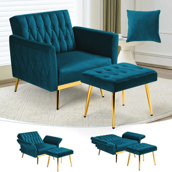 product-2f27214c-39e293e1-d07d-4aa4-9922-5e66e8c7f3b0-efc3b6e995225a64026053d4a9ee8d7f ACMEASE Velvet Single Accent Chair with Adjustable Armrests And Backrest, Comfortable Single Chair with Ottoman, Button Tufted Lounge Recliner Armchair with Pillow for Living Room, Bedroom, Study Room