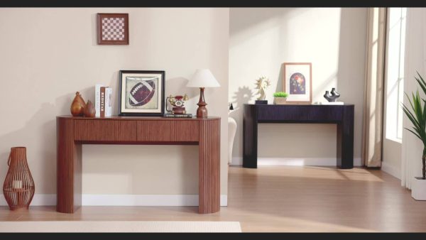 product-3f6fa942cb32e15f44cc13eac794240868d21667.temu_.000001 63"/55 Inch Console Table with 2 Drawers, Fluted Entryway Tables with Storage, Sofa Table Behind The Couch, Hallway Tables, Mid-Century Modern Foyer Table for Entryway, Hallway, Living Room, Walnut/Black/Natural White