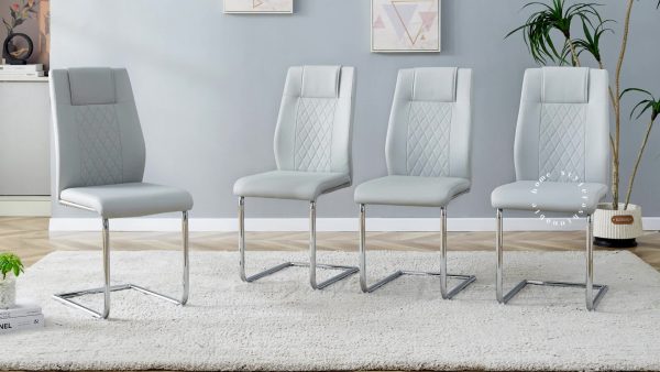product-4fe8aba4802053fe8c3a383cb3e73ce92f86981a.temu_.000001 Modern PU Leather Dining Chairs Set of 4 - Light Gray/Dark Gray Suitable for Kitchen, Living Room & Dining Room, Foam Cushioned Seats, Cantilever Base with Anti-Slip Footpads, PVC-Coated Faux Leather Armless Chairs, Easy Assembly