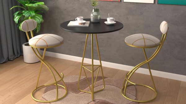product-53e54a149ef5472c4bb1f4c83a21dbc059000d9d.temu_.000001 Pair of Contemporary Velvet Bar Stools with Counter Height, Featuring a Golden Metal Frame And S-Shaped Stripe Backrest, Upholstered Round Chairs Inspired by Basketball And Soccer, Complete with Footrest for Dining Areas, Kitchens, And Bars