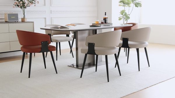product-54d2f621def5af6d0acc095ab2fbc8d1d458f7bd.temu_.000001 Modern Dining Chairs Set (2pcs), Faux Leather Upholstered Kitchen Chairs, Curved Back, Metal Legs, Mid Century Style, Suitable for Dining Room And Kitchen
