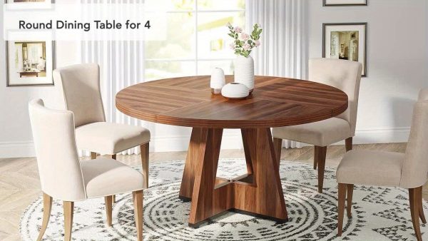 product-692a2e92101bf6563da800ff6b724ea67d26abd7.goods_.000001 47 Inch Farmhouse Dining Table, Rustic Round Dinner Table for 4, Ideal for Home Dining Room And Living Room, Offering A Countrified Touch to Your Decor