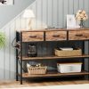 product-6e097b522de3a000088871fedb91704deb8f3d10.goods_.000001 3-Tier Console Table with Charging Station (2 AC Outlets + 2 USB Ports) - Hardwood Entryway Sofa Table with 3 Breathable Fabric Drawers & Open Shelves, Adjustable Feet, Modern Rustic Design for Narrow Spaces, Living Room, Hallway