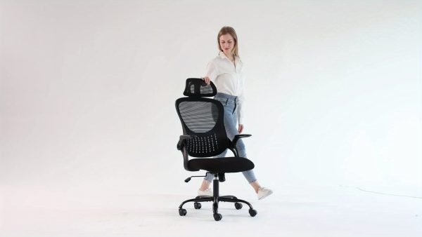 product-81d0b19b960044ee79f6942bdeab68ea92687827.goods_.000001 Ergonomic Office Desk Computer Chair - High Back Comfy Swivel - Home Gaming Mesh Chairs With Wheels - 144° Tilt For Study - Adjustable Headrest - Comfortable Lumbar Support - Flip-up Arms