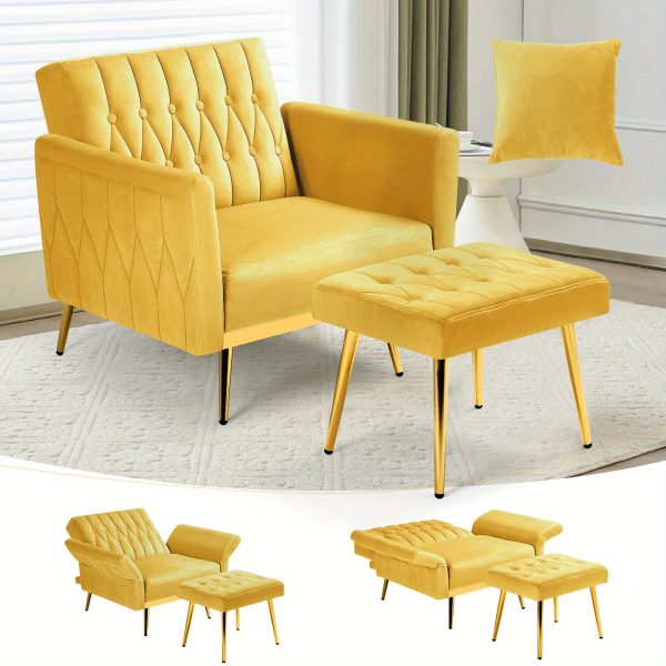 product-877d4c1d-1d218980-9d72-43a2-97f3-2261c8bb7d28-200e2155329a1902f5163679c54f042c ACMEASE Velvet Single Accent Chair with Adjustable Armrests And Backrest, Comfortable Single Chair with Ottoman, Button Tufted Lounge Recliner Armchair with Pillow for Living Room, Bedroom, Study Room