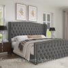 product-88ce93e880dce0dad97e15639ddebc20bdbbeabb.goods_.000001 Handcrafted Velvet Bed Frame Featuring a Wingback Headboard, Adorned with Button Tufting And Nailhead Accents, Supported by Wooden Slats.