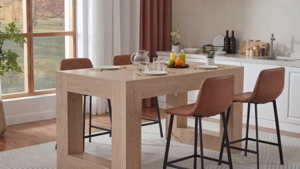 product-897078384c997631a6651cf3c4093470e49299a8.temu_.000001 Andehomy 63" Modern Farmhouse Dining Table Suitable for 4-6 People, Rectangular Kitchen Island Table with Sturdy Legs & MDF Top, Natural Oak, Assembly for Dining Room, Living Room, Kitchen, Space-Saving