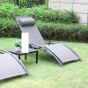 [Outdoor Lounge Chair] 2-Pcs Outdoor Lounge Chair With 1-Pcs Side Table, Patio Sunbathing Lounger, 5-Level Height Adjustable, Suitable For Garden, Pool, Beach, Outdoor Use