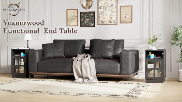 product-913643d935fdd3482e27596beeeb68cc1bd51258.goods_.000001 End Tables for Living Room with Charging Station & LED Light, Nightstand with Glass Door & Adjustable Shelf, Bedside Table with USB Ports, Modern Storage Cabinet for Bedroom, Black Smart Side Table