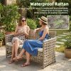 4pcs Outdoor Seating Arrangement, Durable Grey Rattan Garden Furniture Collection, Wicker Sofa with Chairs And Coffee Table, High-Back Rattan Loveseat with Comfortable Cushions for Patio, Available in 3 Fabric Color Choices