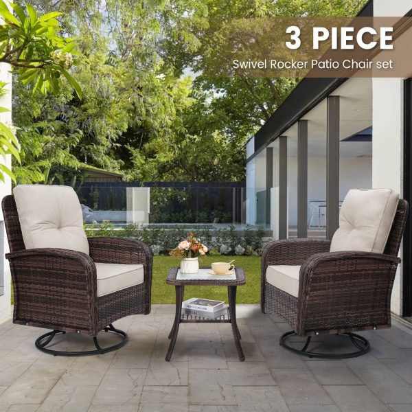 3pcs Patio Furniture Set, Outdoor Swivel Rocking Chairs with Glass Top Table and Thick Cushions for Porch, Deck, Balcony, Poolside, Patio Table And Chairs Set, Outdoor Dining Table And Chairs, Patio Chairs, Outdoor Furniture, Patio Set, Porch Seating, Deck Furniture, Cozy Outdoor Set, Swivel Chair, Garden Furniture Outdoor, Garden Chair, Outdoor Table And Chair Set, Bistro Patio Set, Patio Furniture Set Outdoor, Outdoor Patio Furniture Set, Small Patio Furniture Set, Front Porch Decor