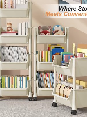 Multi-Functional Bookshelf, Floor Standing Storage Rack, Movable Snack & Sundries Cart, Multi-Layer Organizer Shelf for Living Room And Kitchen
