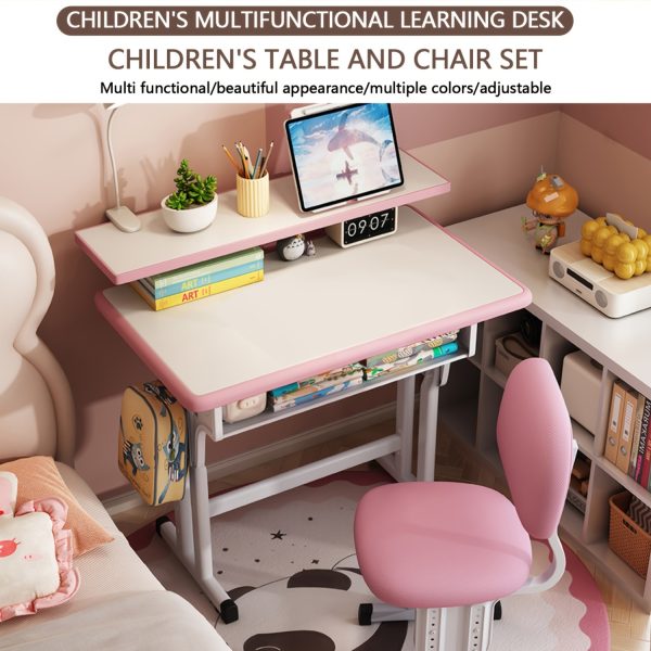product-algo_check-auto-5d72aff32a9f2f674d365c8445971927_1781078357801 Adjustable Kids Study Desk & Chair Set, Ergonomic Curved Back Spine Protection, Height Adjustable, Wipeable Desktop, Detachable Reading Stand, Eye-Caring LED Lamp, Multiple Colors, Ideal For 3-18 Years Old Kids Home School Study & Daily Use