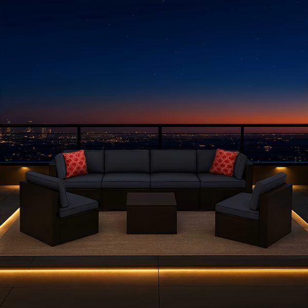product-algo_check-auto-6d1b4fe3679b6bc4589bb3bd9e881f2f_1757919914403 Outdoor Patio Furniture Set, 7pcs Wicker Sectional Sofa And Coffee Table, Plush Cushions With 2 Soft Pillows, Rattan Patio Set For Porch, Garden, Or Backyard (Beige/Blue) - Patio Furniture Outdoor