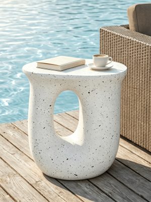 AESOME Modern Decorative Garden Stool Concrete Side Table Heavy Duty Patio Sturdy Faux Terrazzo Garden Stool Side Table Plant Table For Indoor Covered Outdoor, 17.7" H