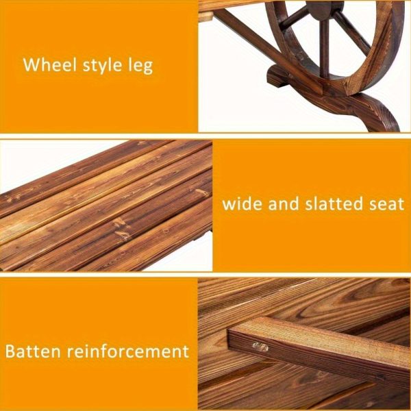 product-algo_check-auto-b9659161e45669419573ce107cf3b19e_1745311007567 Bonnlo Outdoor Wooden Bench, with Wagon Wheel Legs, All-Weather, for 2 Person, for Garden, Lawn, Yard And Park, Rustic, 38.5''