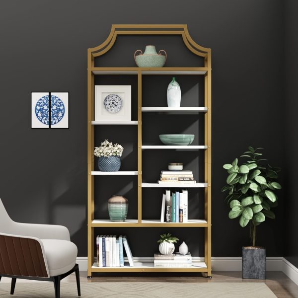 8-Tier Entryway Ladder Shelf - Tall Storage & Display Rack With White Shelves - Golden & Black Options - Perfect For Hallway, Living Room, Bedroom