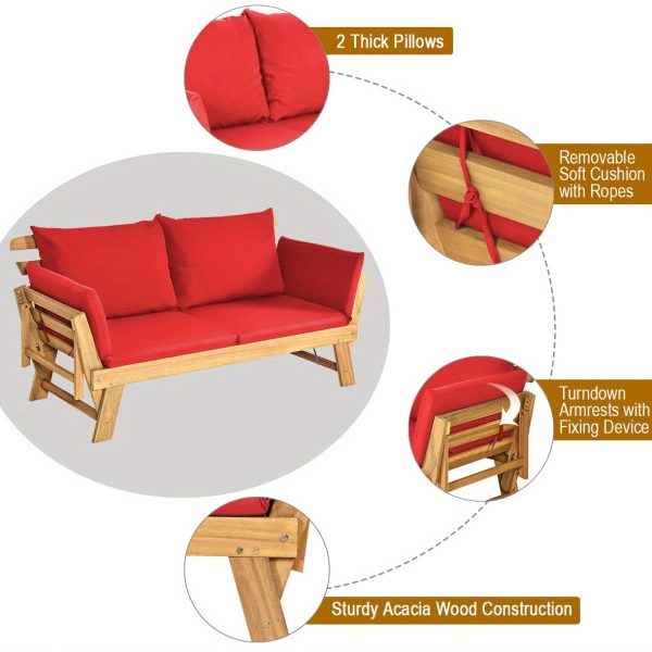 product-algo_check-auto-c518b1087be1fa578d2b8755d0b53e53_1755239559487 COSTWAY Outdoor Transformable Couch Bed Sturdy Wooden Adjustable Piece with Thick Red Cushion