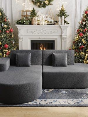 Modern L-Shaped Sectional Sofa with Chaise Lounge - Deep Seat Corner Couch, Boneless Cushion Design & Plush Sponge-Filled, Gray/Black/Beige/Green, Easy Assembly Contemporary Living Room & Bedroom Furniture, Space-Saving Modular Sofa for Apartments &