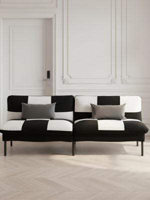 70" Futon Sofa Bed Convertible Sleeper | Velvet Upholstered Modern Split-Back Sofa with 5 Adjustable Positions, Metal Frame & Tapered Legs, Space-Saving for Home/Office/Guest Room, Easy Conversion
