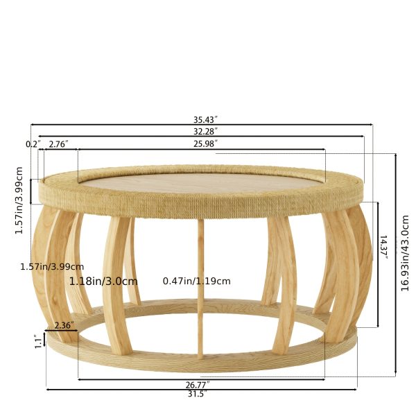 product-algo_framework-ImageCm2InAlgo-0f26190e-32f6-11f1-8388-0a580aae0449 35.43” Vintage Boho Round Coffee Table Suitable for Living Room, Solid Wood & Engineered Wood with Curved Legs, Space-Saving Low-Profile Center Table, Natural, Assembly for Bedroom, Apartment, Rustic Decor