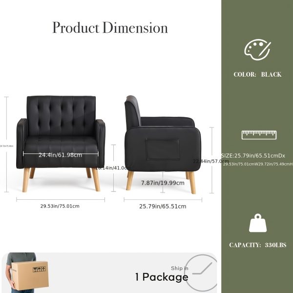 product-algo_framework-ImageCm2InAlgo-2bfd1ad6-fc10-11f0-8739-0a580aa21d14 Armchair, Faux Leather Decorative Chair, Mid-Century Modern Tufted Lounge Chair with Wooden Legs And Pockets, Comfortable Kids' Chair, Reading Chair for Living Room, Waiting Room, Bedroom, Room, Cozy Reception Armchair