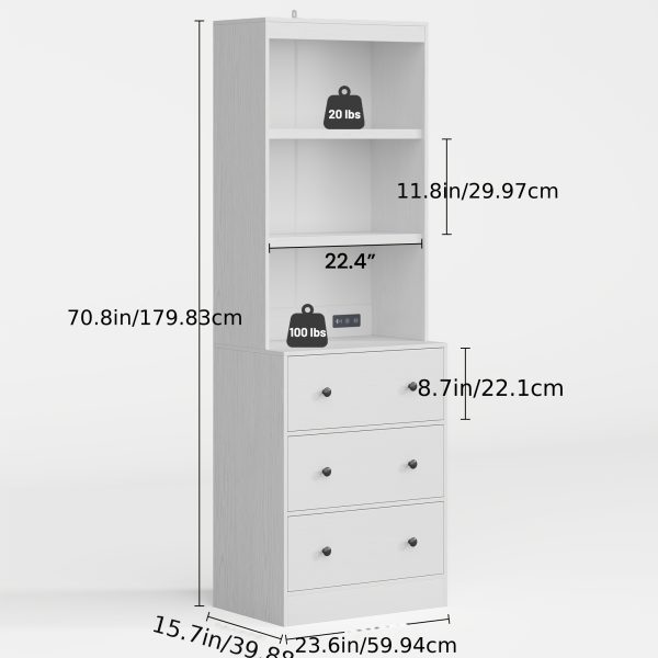 Wood Bookshelf with 3 Drawers - 6 Tier Freestanding Tall Storage Cabinet, Modern Floor Cabinet for Bedroom, Curio Cabinets with Storage for Living Room, Home Office