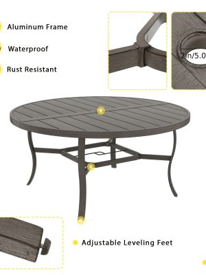 9pcs Aluminum Outdoor Dining Table And Chair Set, Suitable for 8 People, The Set Includes 1 Round Table, 8 Chairs, with Cushions And Back Cushions, Suitable for Outdoor Garden Terrace Furniture Set