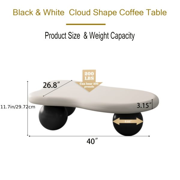 product-algo_framework-ImageCm2InAlgo-49c81c04-1c69-11f1-a664-0a580aa946c4 40 Inch Cloud Shaped Coffee Table with 3 Ball Legs Modern Irregular Accent Table White Top Black Legs Sturdy MDF Construction Smooth Curved Corners Child Pet Friendly Easy Assembly Spacious Surface for Living Room Bedroom Apartment Home