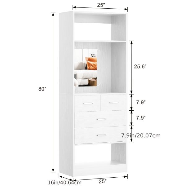 product-algo_framework-ImageCm2InAlgo-4c0baaae-769b-11f0-8f19-0a580aa440d8 Unikito 25 Inch Closet System with 4 Drawers, 2FT Wood Closets Organizer with Storage Shelves And Mirror Design, Freestanding Sturdy Walk in Closet Tower for Bedroom, 25" W X 16" D X 80" H, White