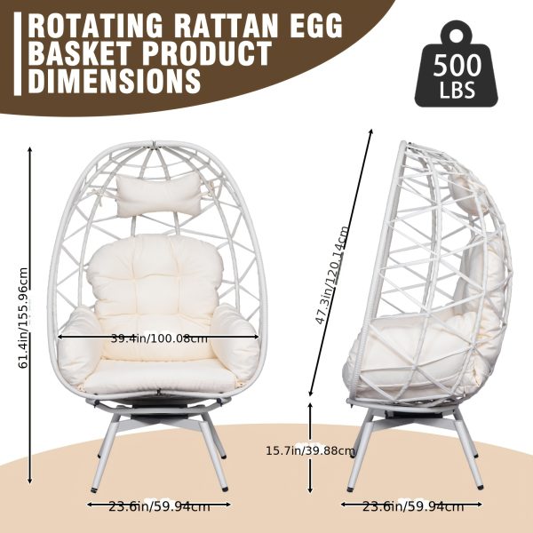 Egg-Shaped Chair That Rotates 360 Degrees, Made of Outdoor Rattan, Featuring Plush And Thick Cushions, with Adjustable And Sturdy Legs, Perfect for Outdoor Settings Like Poolside