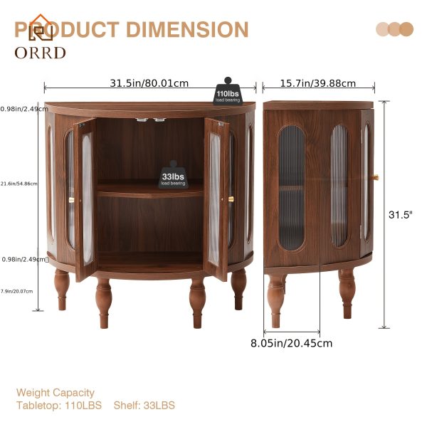 ORRD 31'' Sideboard Buffer Cabinet with Storage, Semi-Circle Modern Accent Storage Cabinet with Wooden Finish & Acrylic Doors, Console Table for Living Room Entryway Hallway