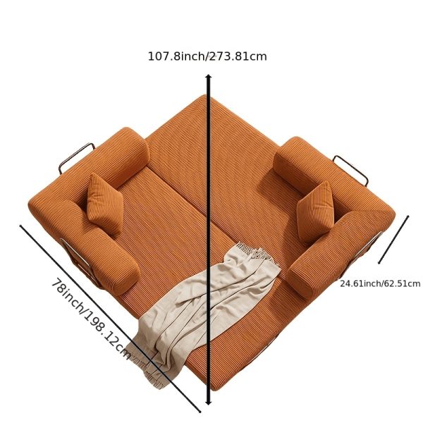 [Modular Sofa Bed] 107.8 Inch Corduroy Modular Sofa Bed - Convertible King Bed Suitable for Patio, Balcony & Beach House, No Assembly Required Outdoor Couch with Foam Frame, High-Density Foam Cushioning, Luxury for -Weather Living Room Furniture