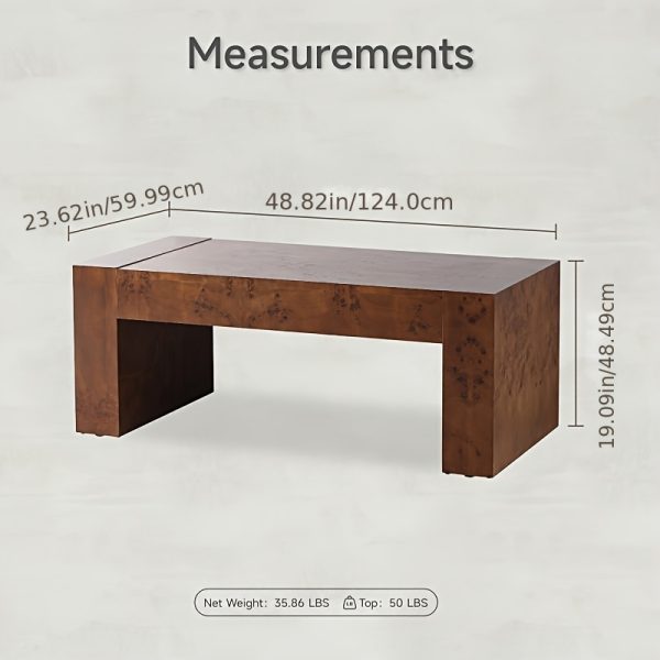 product-algo_framework-ImageCm2InAlgo-9e16f0d2-5283-11f1-b08b-0a580ab004a0 Modern Burl Wood Finish Coffee Table Suitable for Living Spaces, Minimalist Rectangular Center Table with Brushed Block Legs & Density Board Top, Sturdy /Outdoor Furniture for, Balcony, Entryway - Assembly