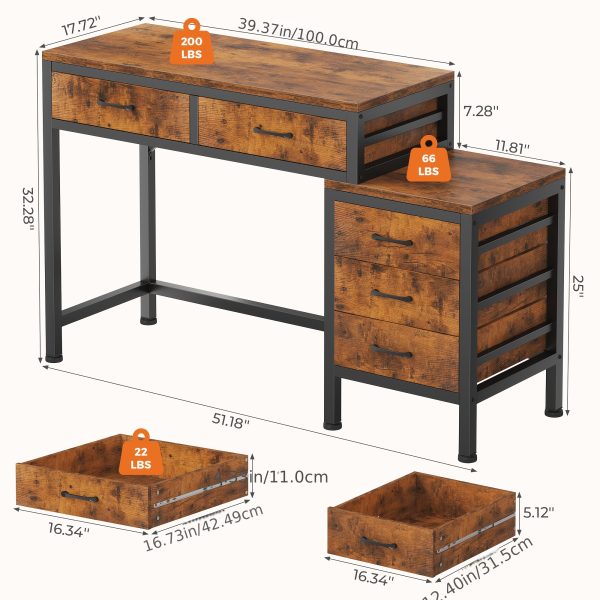 product-algo_framework-ImageCm2InAlgo-9f770cf4-4dd4-11f1-b0ac-0a580ab004a0 51in Retro Industrial Writing Desk with 5 Drawers & Printer Stand