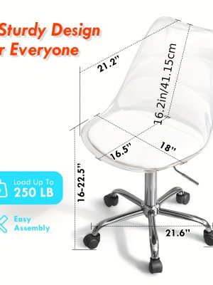 Transparent Acrylic Office Chair, Contemporary Acrylic Chairs for Home Use with Wheels, Armless Swivel Vanity Rolling Chair Suitable for Office And Home