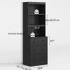 Wood Bookshelf with 3 Drawers - 6 Tier Freestanding Tall Storage Cabinet, Modern Floor Cabinet for Bedroom, Curio Cabinets with Storage for Living Room, Home Office