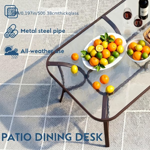 7pcs Outdoor Table And Chairs for 6, Outdoor Dining Set W/Rectangle Glass Table And 6 Patio Textilene Stackable Chairs, Patio Furniture Set W/Umbrella Hole, Umbrella Not Included
