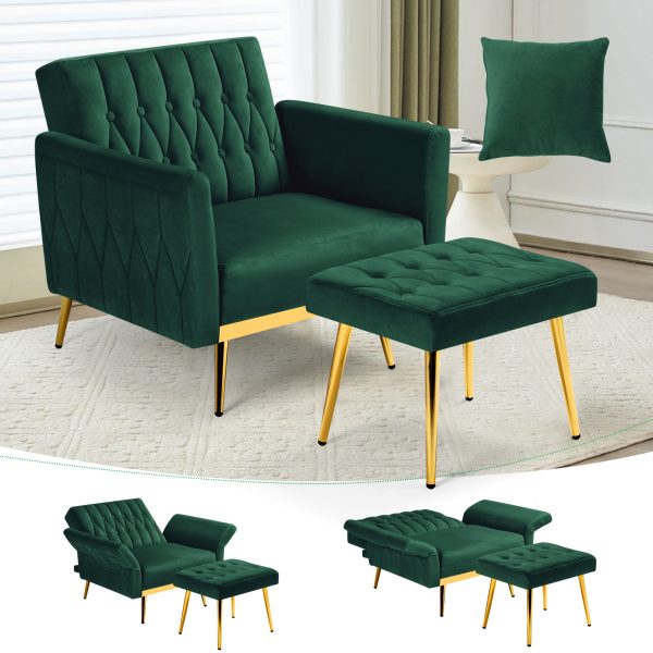 product-b695c488-5ac82957-1953-455b-b282-3aadb681057c-0b00f0d73c9cd042183b223259c7cb71 ACMEASE Velvet Single Accent Chair with Adjustable Armrests And Backrest, Comfortable Single Chair with Ottoman, Button Tufted Lounge Recliner Armchair with Pillow for Living Room, Bedroom, Study Room