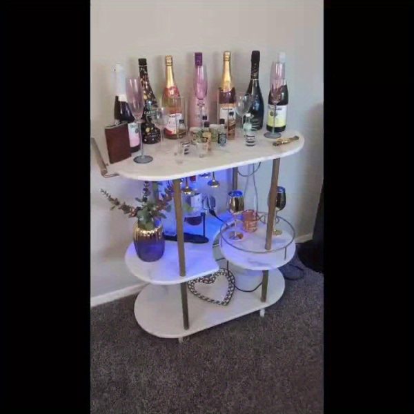 Golden Bar Carts with 3-Tier Shelves, Rolling Bar Carts on Wheels, Kitchen Serving Cart for Dining Room, Glass Bar Carts for Home Use, Round Bar Carts, Wine Carts