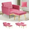 product-becdc027-c7e662b7-68ab-4421-afe1-bcb5cf5a364b-b284e7270a4fa79b813a2002ea8991ee ACMEASE Velvet Single Accent Chair with Adjustable Armrests And Backrest, Comfortable Single Chair with Ottoman, Button Tufted Lounge Recliner Armchair with Pillow for Living Room, Bedroom, Study Room