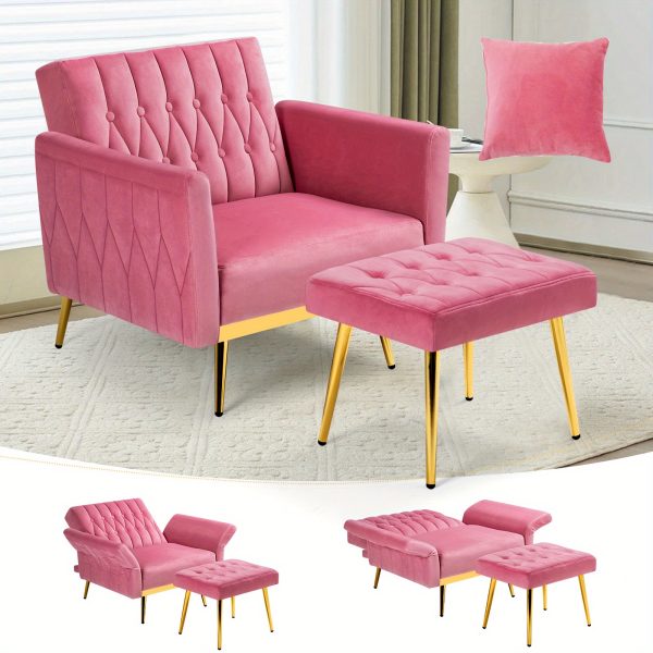 product-becdc027-c7e662b7-68ab-4421-afe1-bcb5cf5a364b-b284e7270a4fa79b813a2002ea8991ee ACMEASE Velvet Single Accent Chair with Adjustable Armrests And Backrest, Comfortable Single Chair with Ottoman, Button Tufted Lounge Recliner Armchair with Pillow for Living Room, Bedroom, Study Room