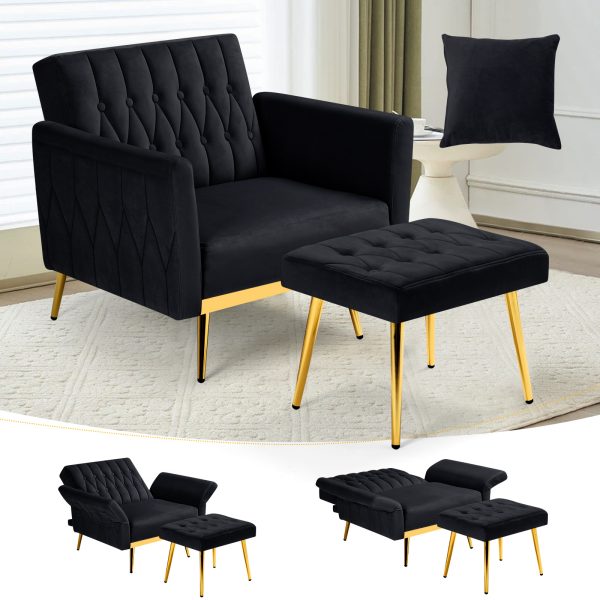 product-c7cf0f6f-c7933a9f-58ac-487f-83b2-8a51ed77011c-dbadfe3391abaaa5869b065d740c705c ACMEASE Velvet Single Accent Chair with Adjustable Armrests And Backrest, Comfortable Single Chair with Ottoman, Button Tufted Lounge Recliner Armchair with Pillow for Living Room, Bedroom, Study Room